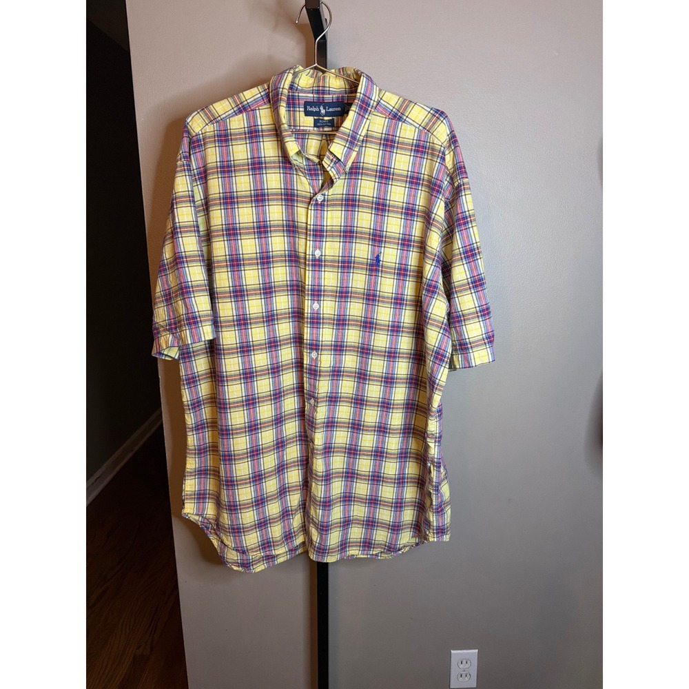 Polo Ralph Lauren Blake XL Yellow Plaid Cotton Short Sleeve Button Down Shirt